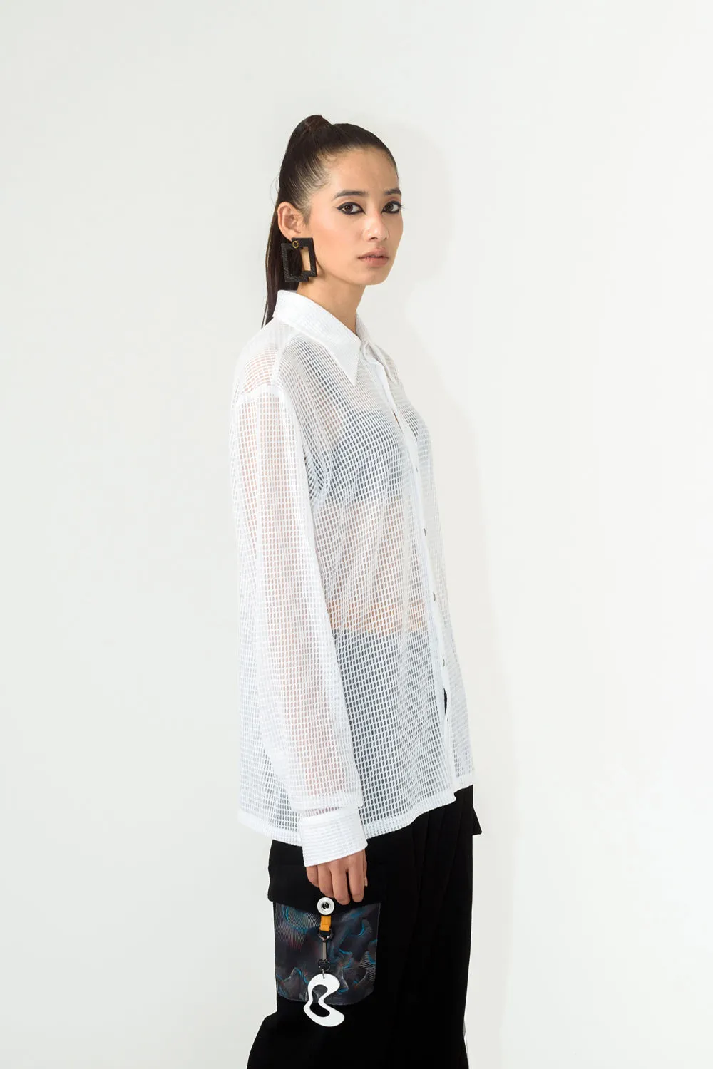 Unisex Dramatic White Mesh Shirt