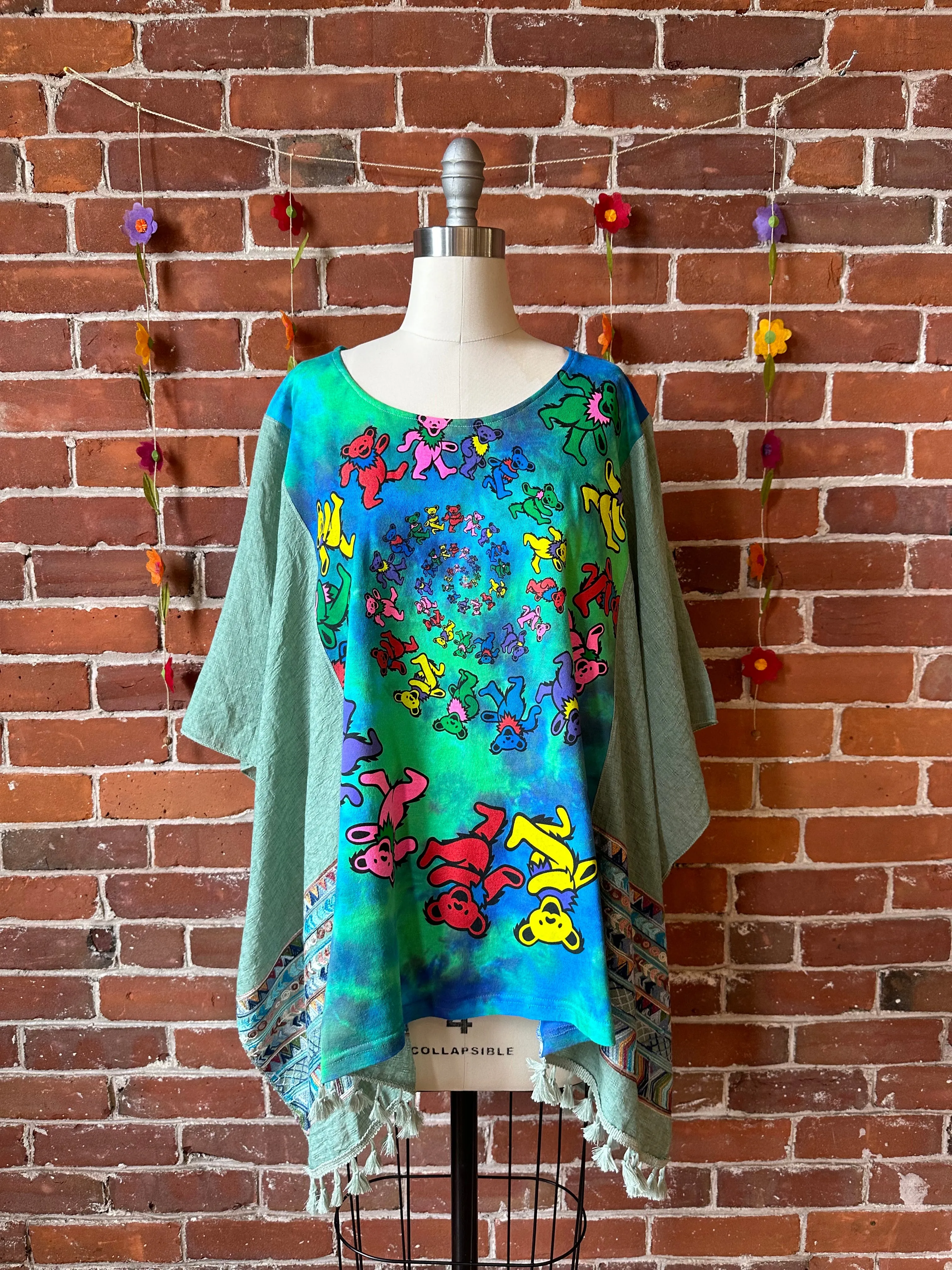 Upcycled Grateful Dead Inspired Embroidered Poncho Top