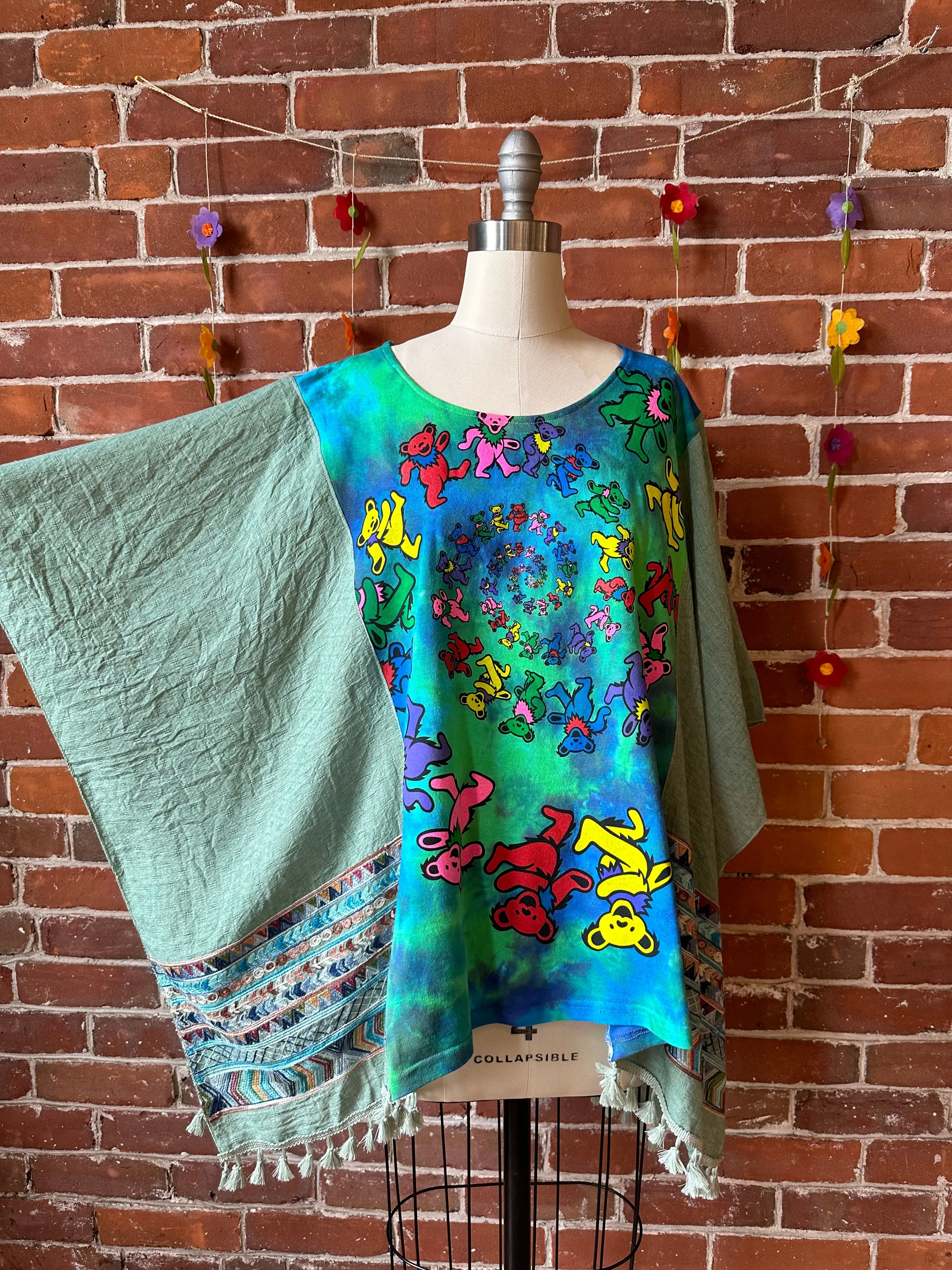 Upcycled Grateful Dead Inspired Embroidered Poncho Top