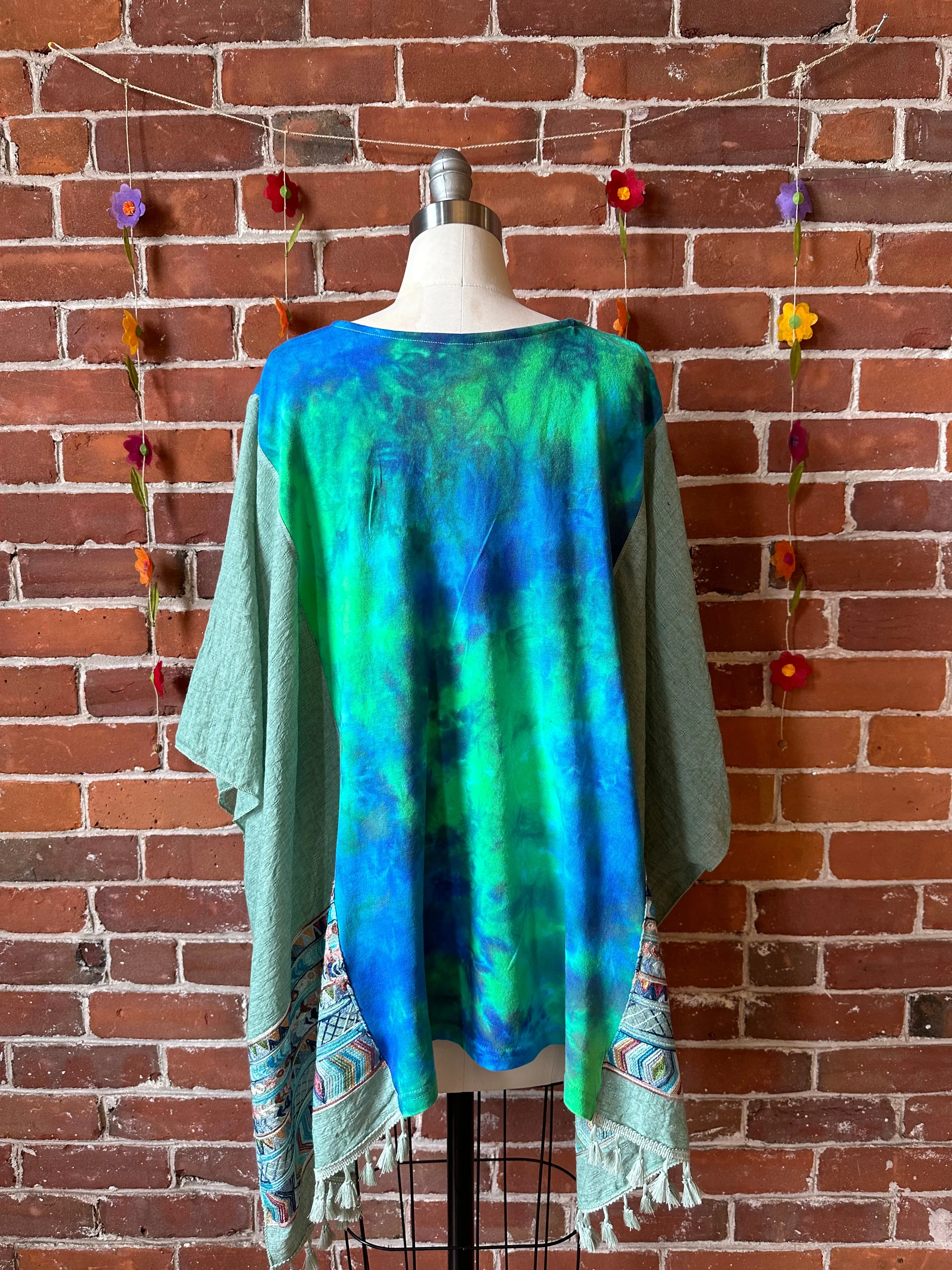 Upcycled Grateful Dead Inspired Embroidered Poncho Top