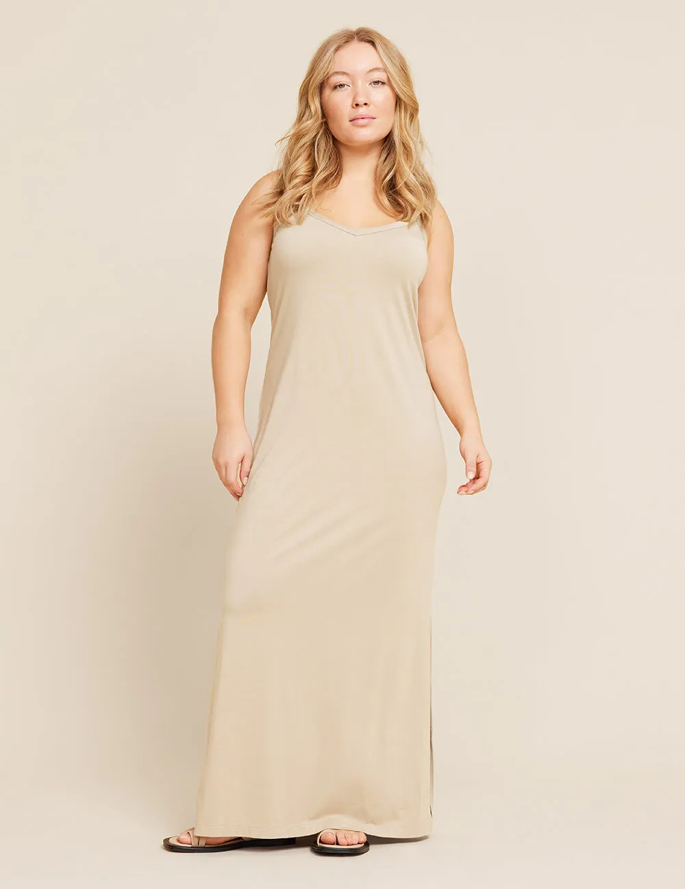 V-Neck Slip Dress - Stone