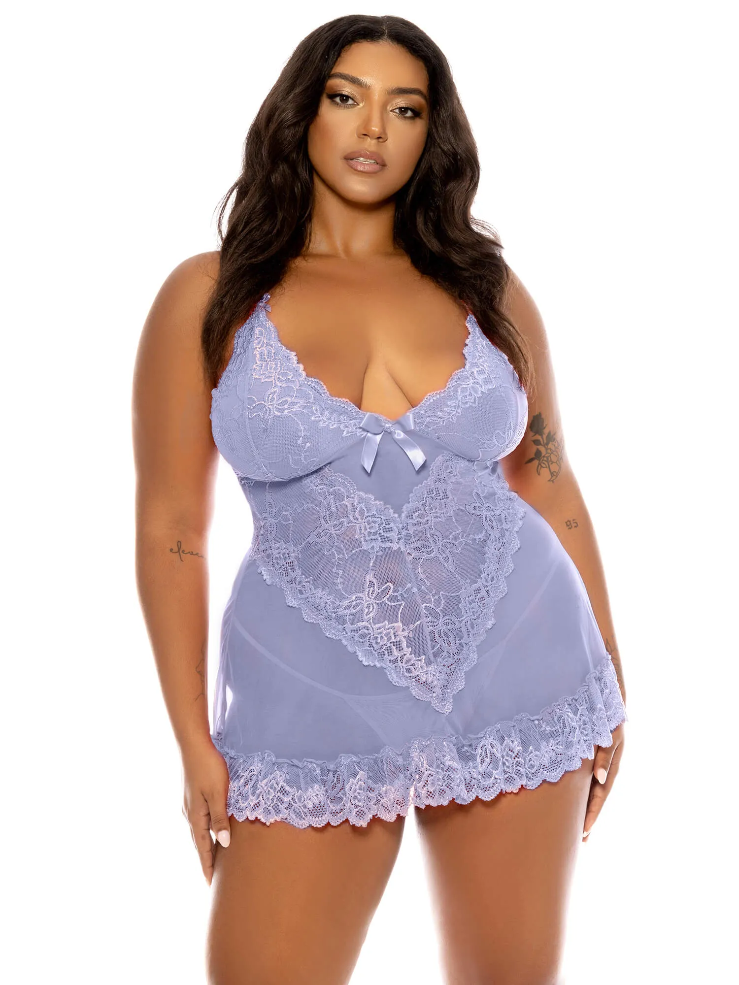 Valentine Light Blue Lace Babydoll • Curve