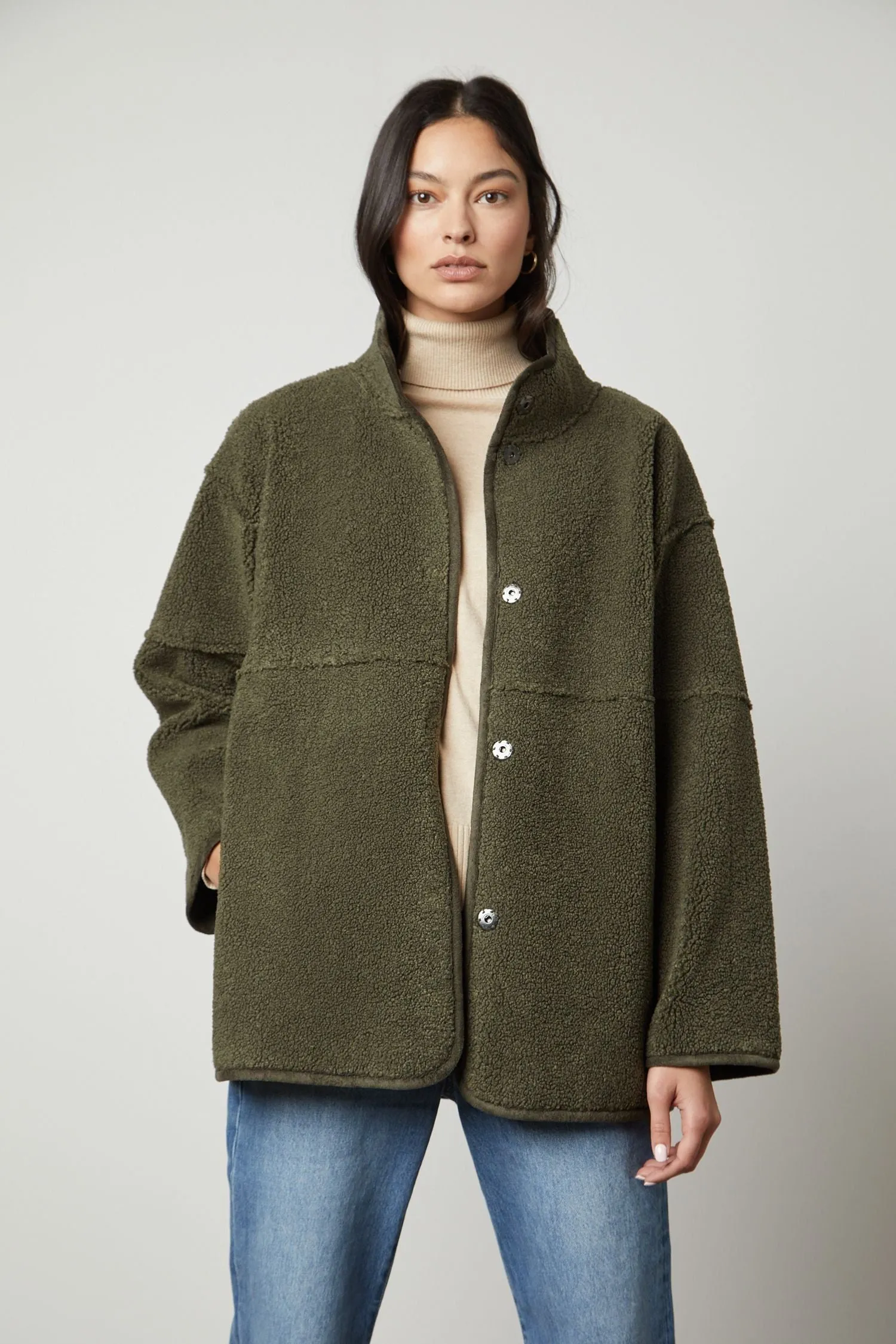 Velvet by Graham & Spencer Albany 03 Luxe Sherpa Reversible Jacket | Army | Clearance Final Sale