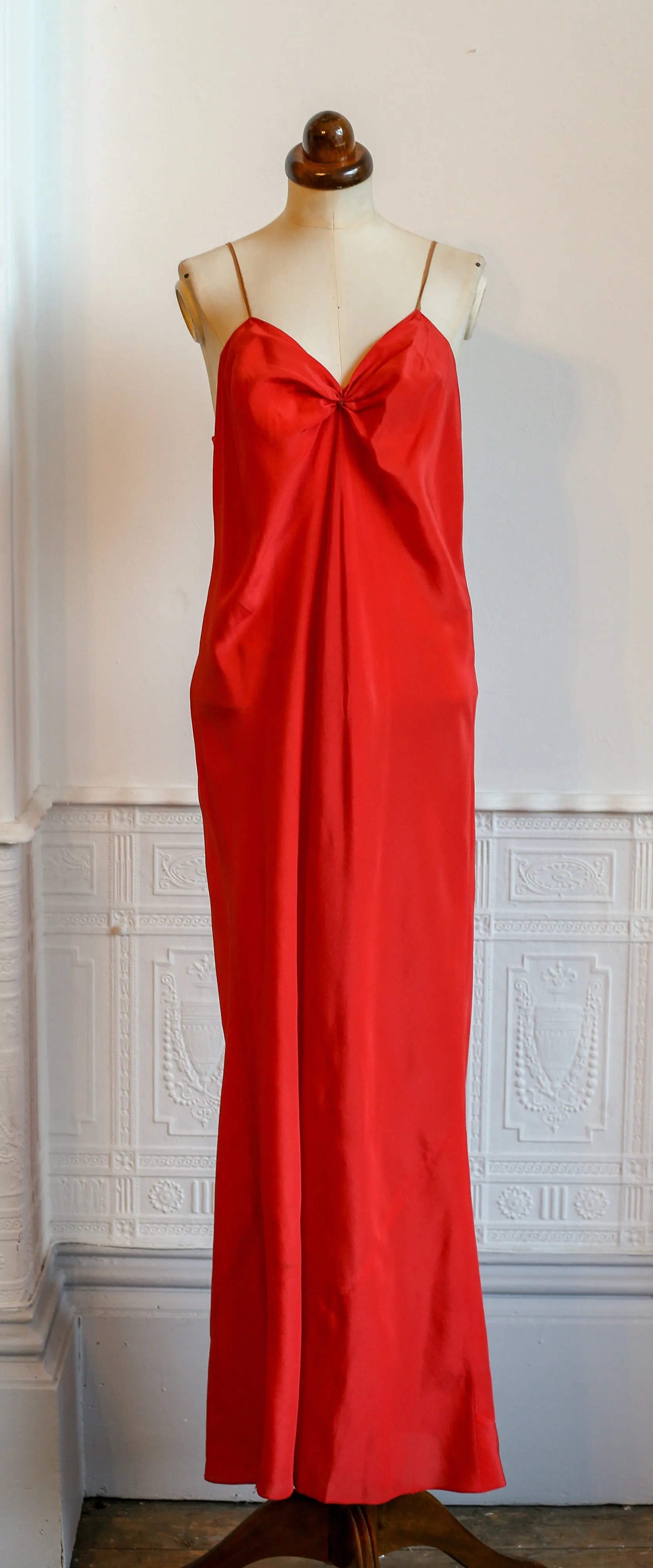 Vintage 1930s Burnt Orange Silk Bias Cut Slip Dress