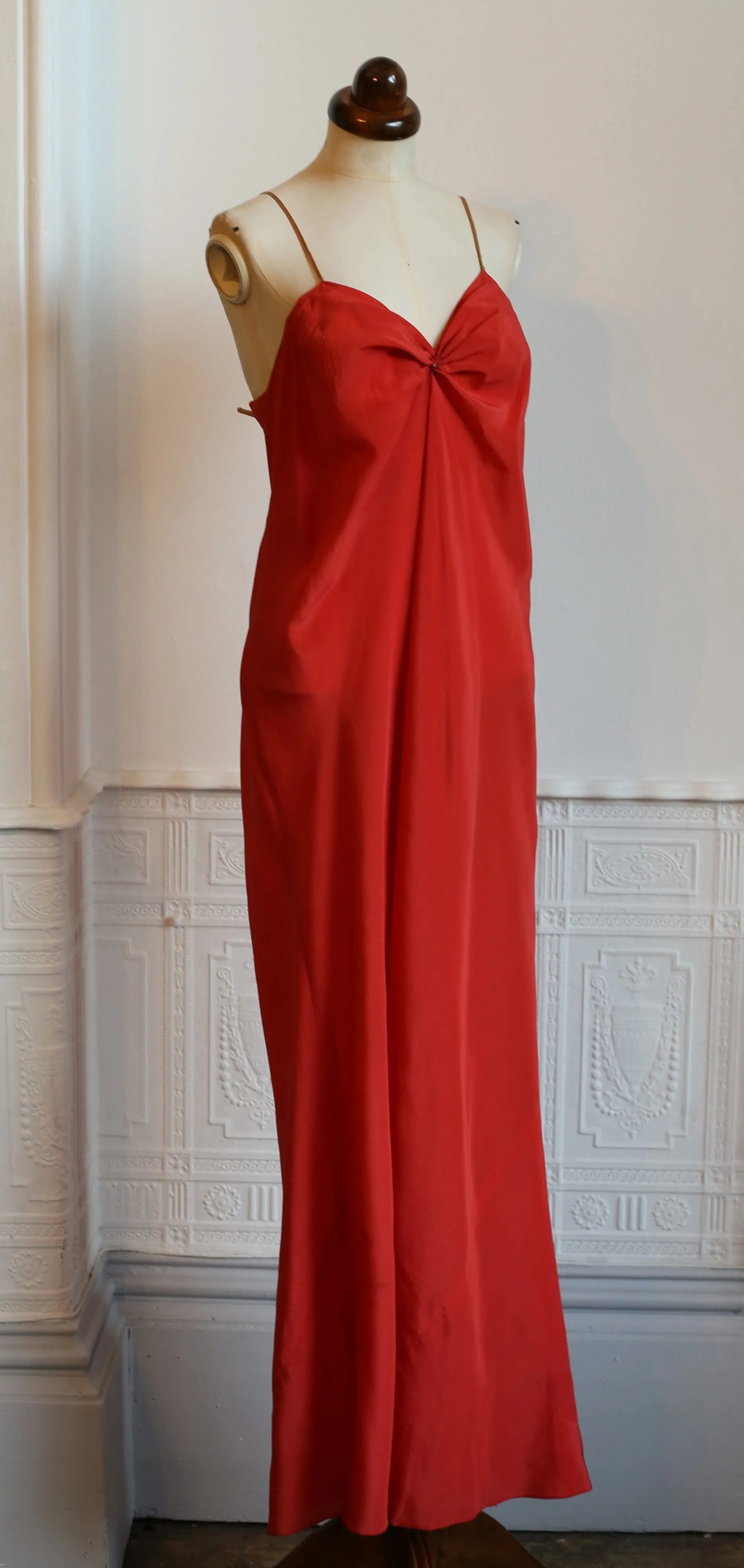 Vintage 1930s Burnt Orange Silk Bias Cut Slip Dress