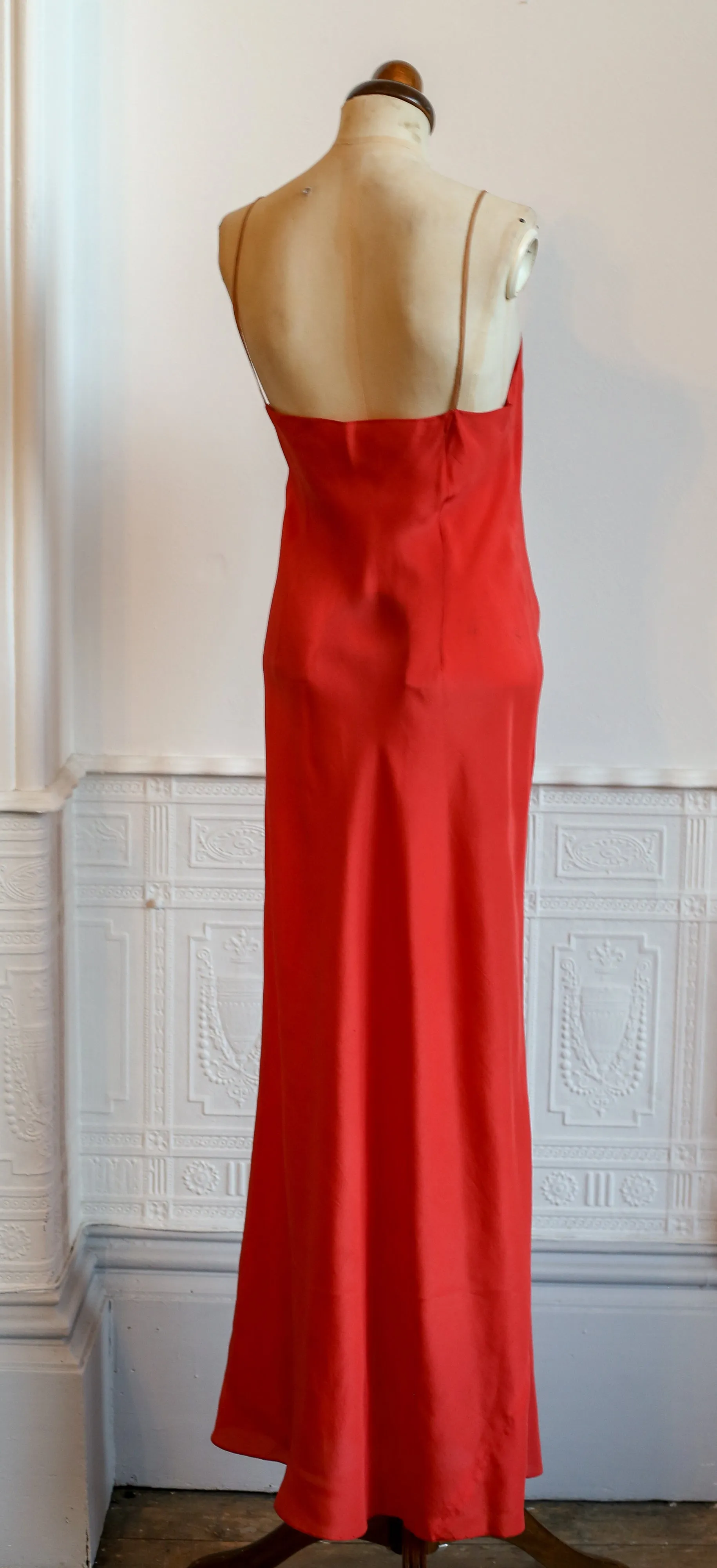 Vintage 1930s Burnt Orange Silk Bias Cut Slip Dress