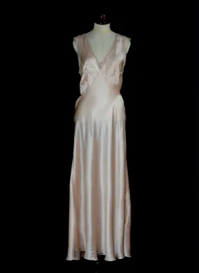 Vintage 1930s Peach Pink Satin Bias Cut Slip Dress