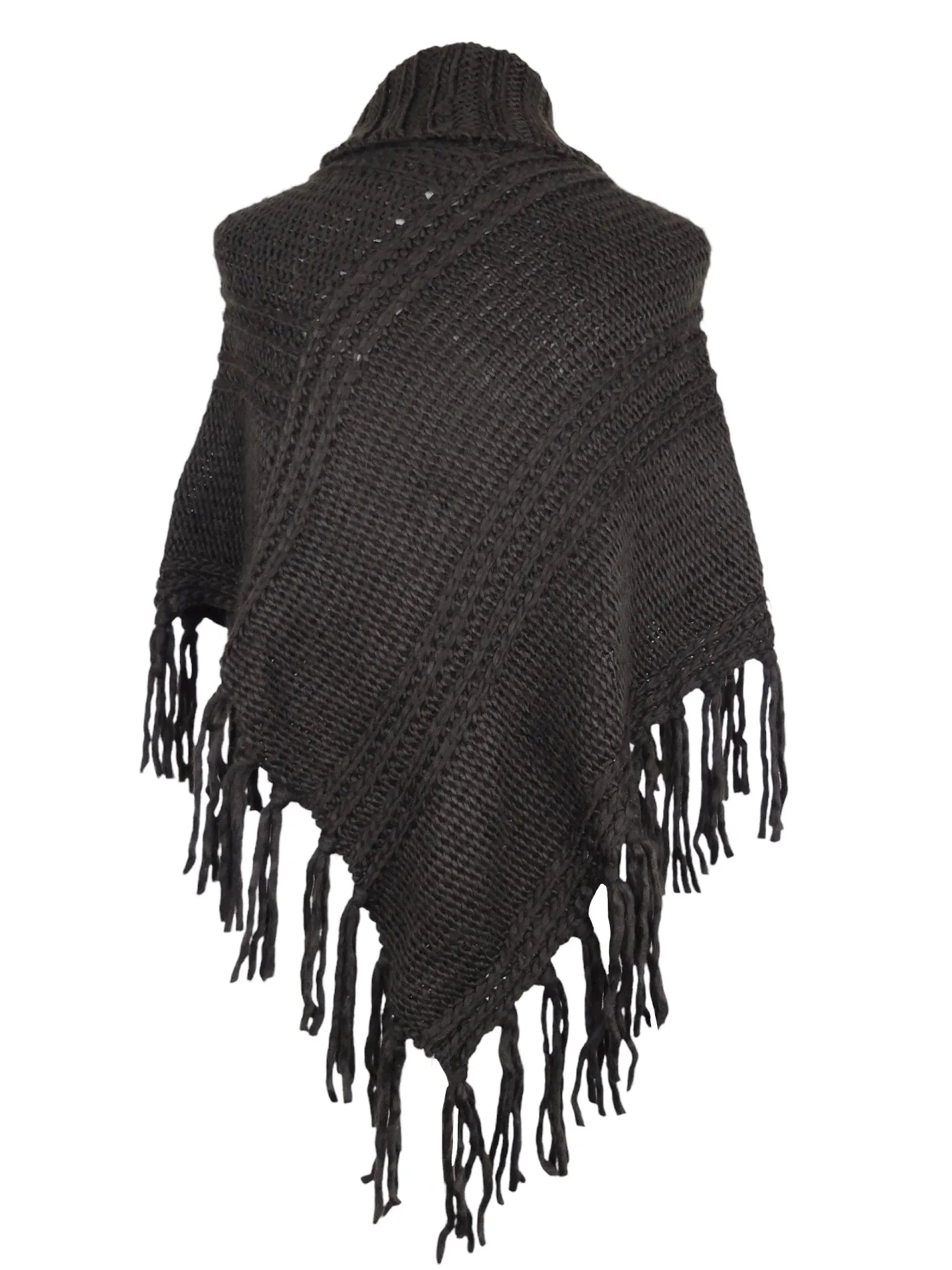 Vintage 2000s Y2K Bohemian Hippie Turtleneck Mockneck Black Crocheted Knit Solid Basic Shawl Poncho