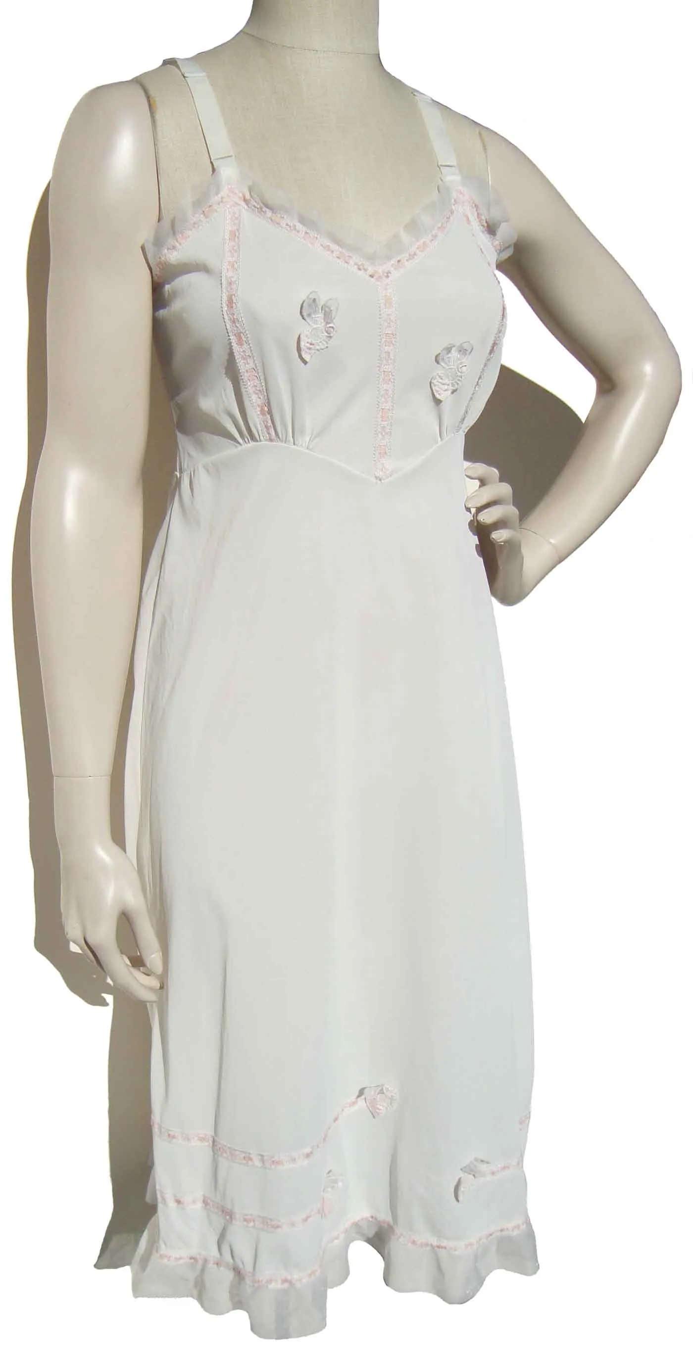 Vintage 60s Dress Slip White & Pink Lingerie S – D’Signer by Formula