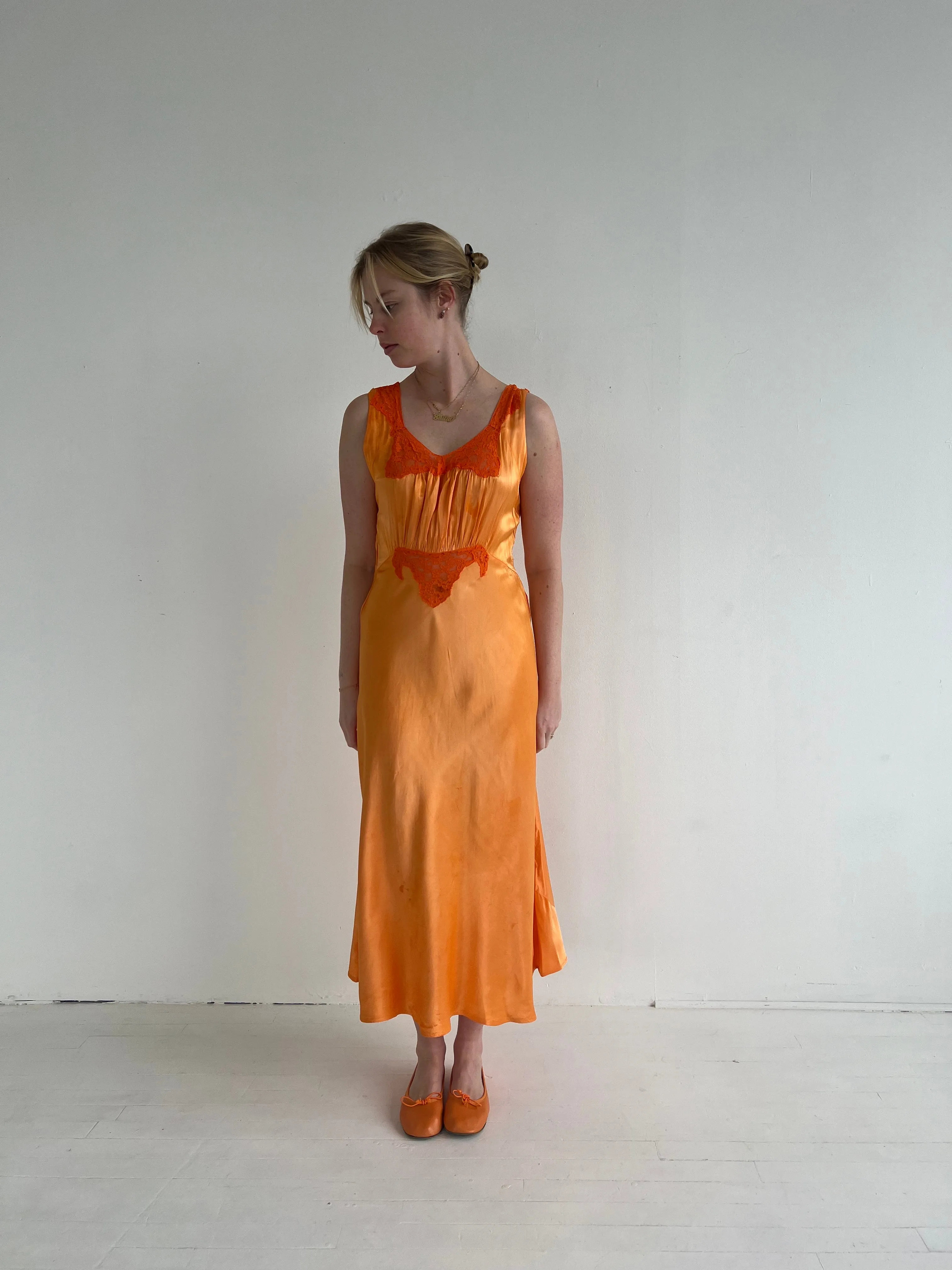 Vintage Long Orange Slip Dress