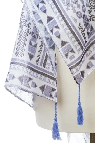 Western Aztec Print Blue Poncho