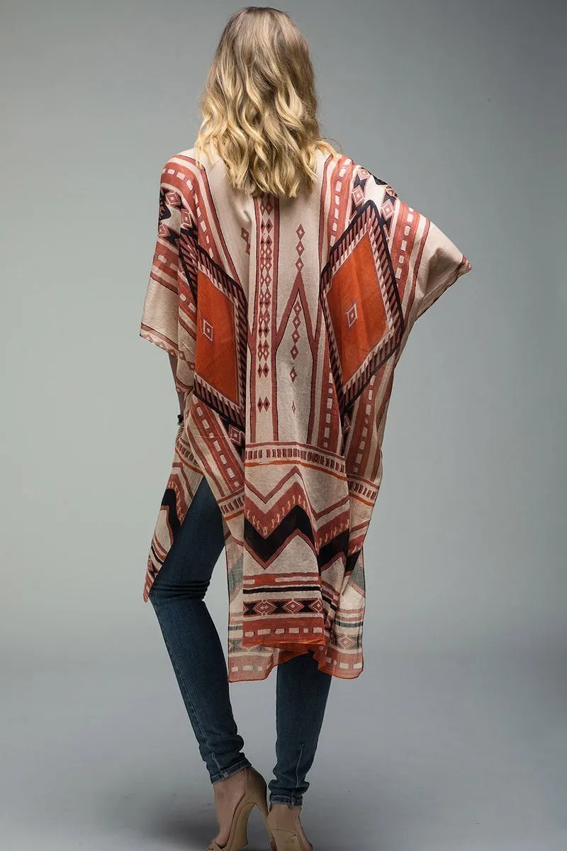 Western Aztec Rust Print Kimono