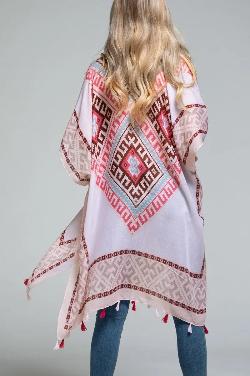 Western Bohemian Pink Print Kimono