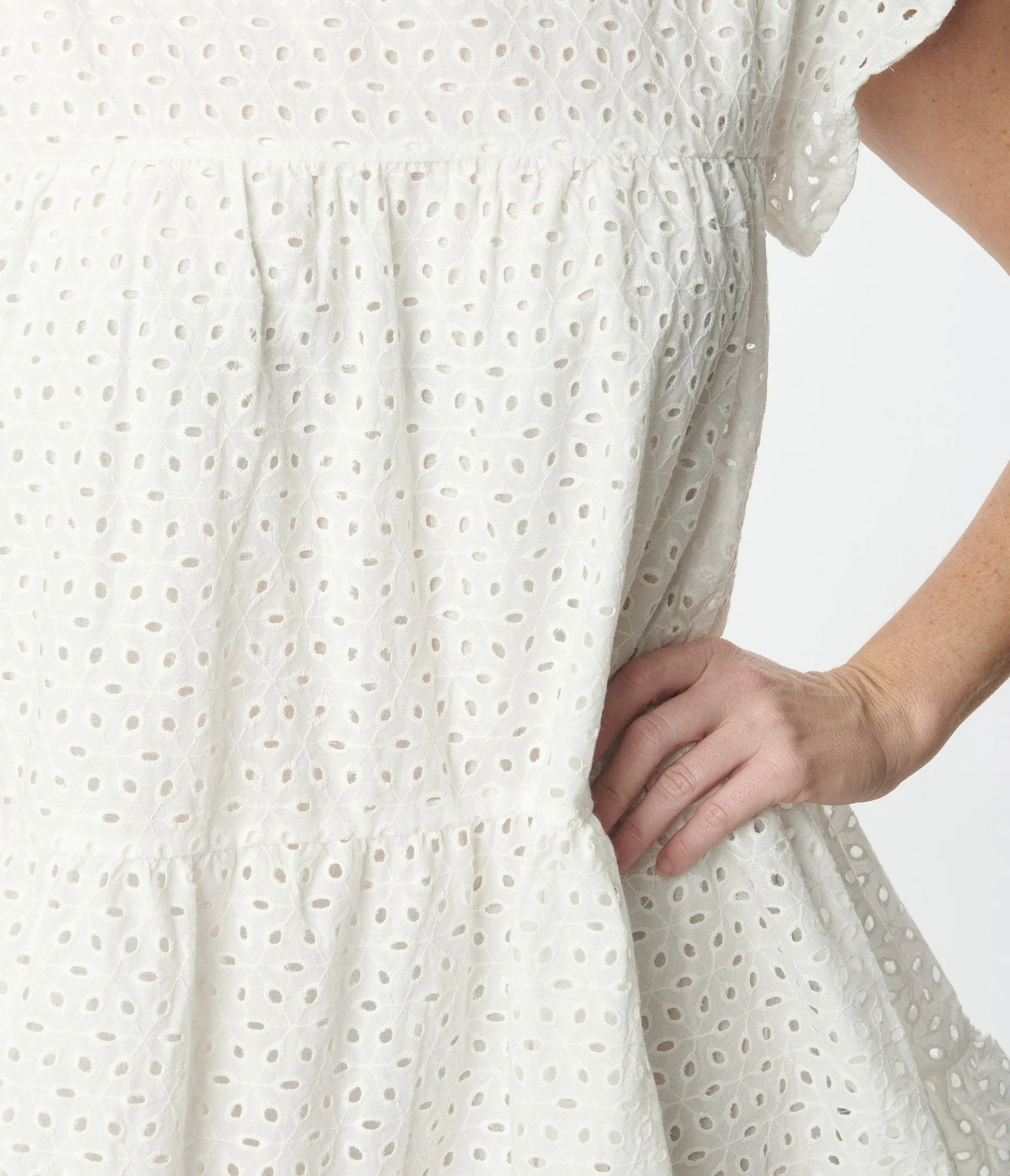 White Flutter Sleeve Eyelet Dress