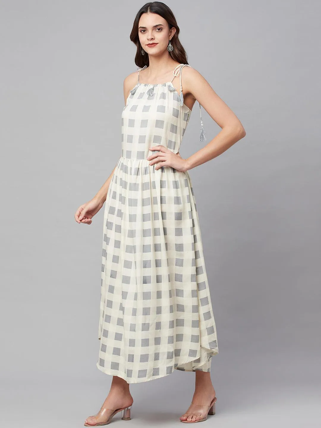 White Rayon Shoulder Straps Dress