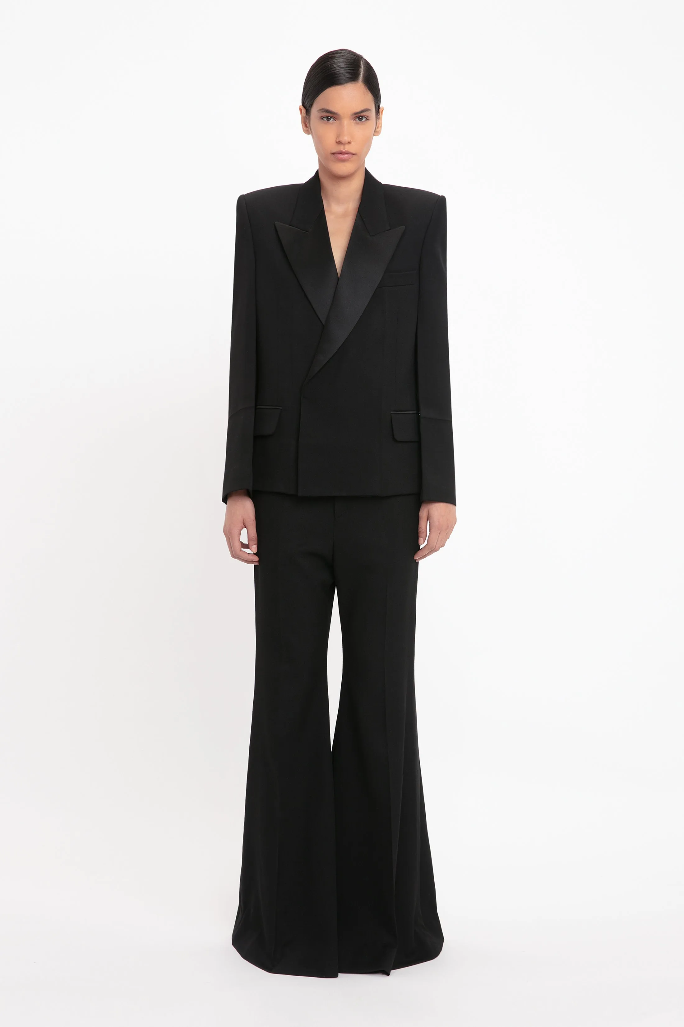 Wide Leg Tux Kick Trouser In Black