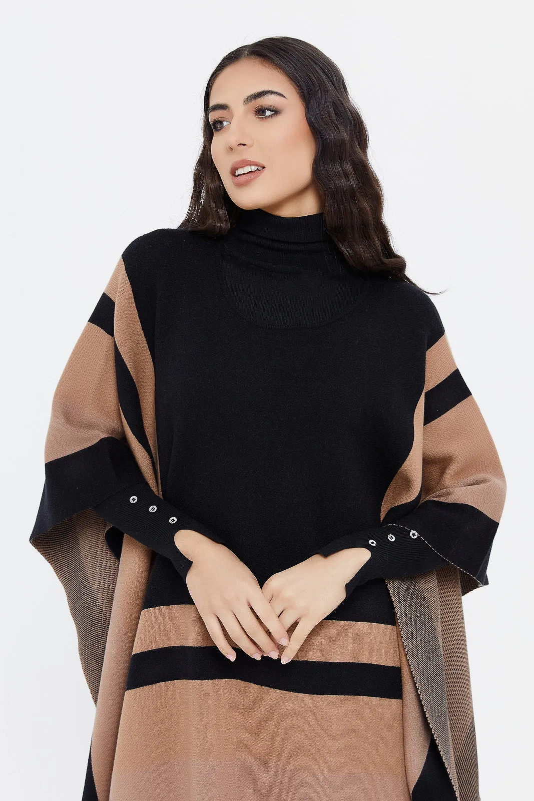 Women Assorted Striped Poncho Pullover