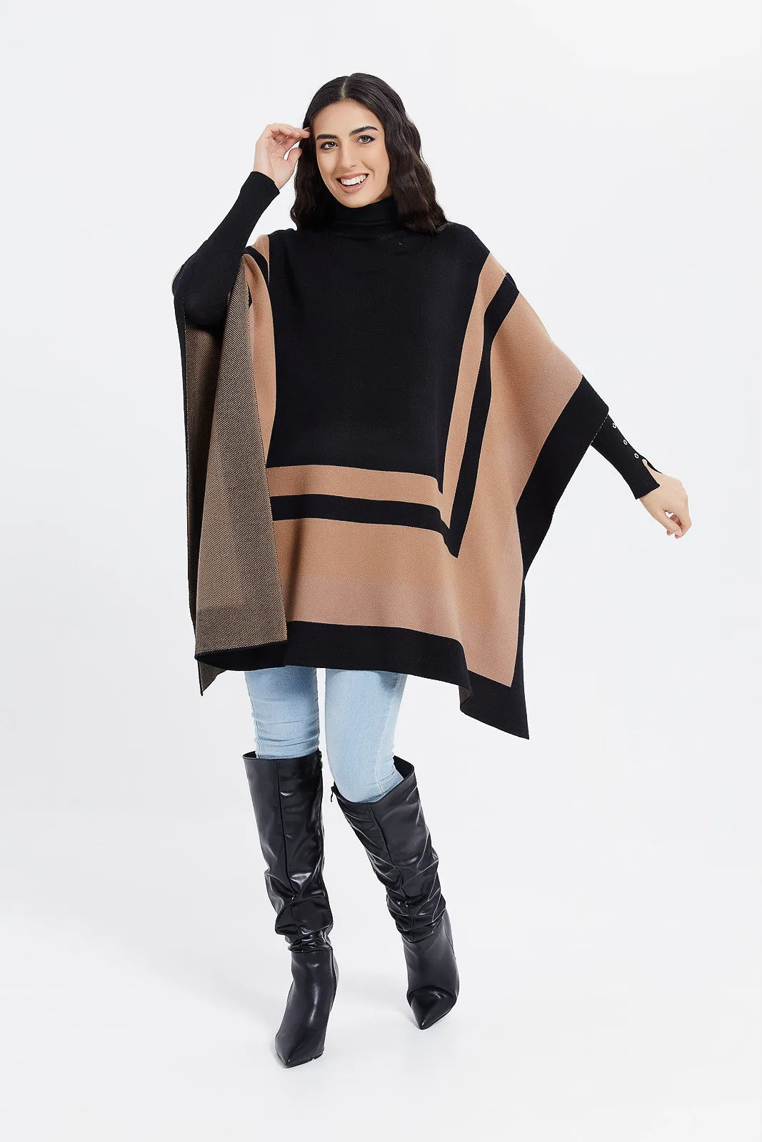 Women Assorted Striped Poncho Pullover