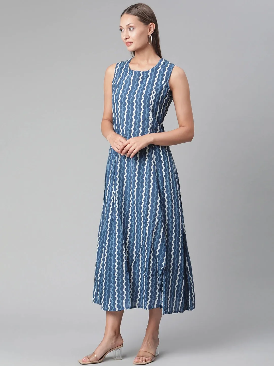 Women'S Blue Cotton Long Dress