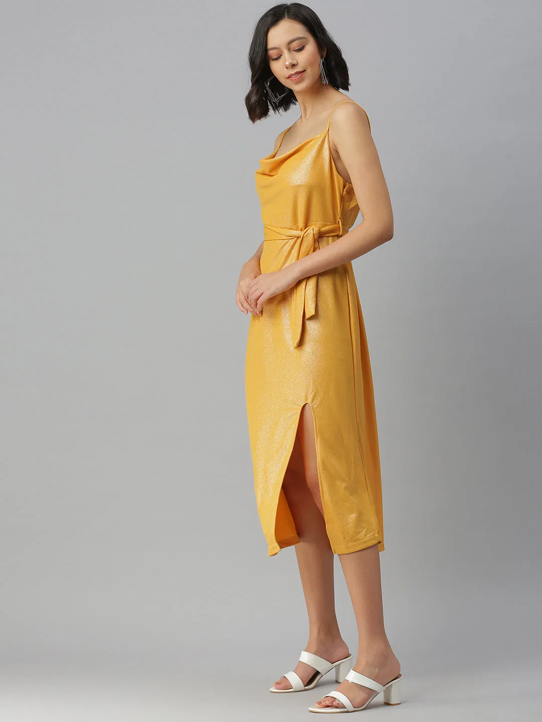 Women's Yellow Solid Sheath Dress