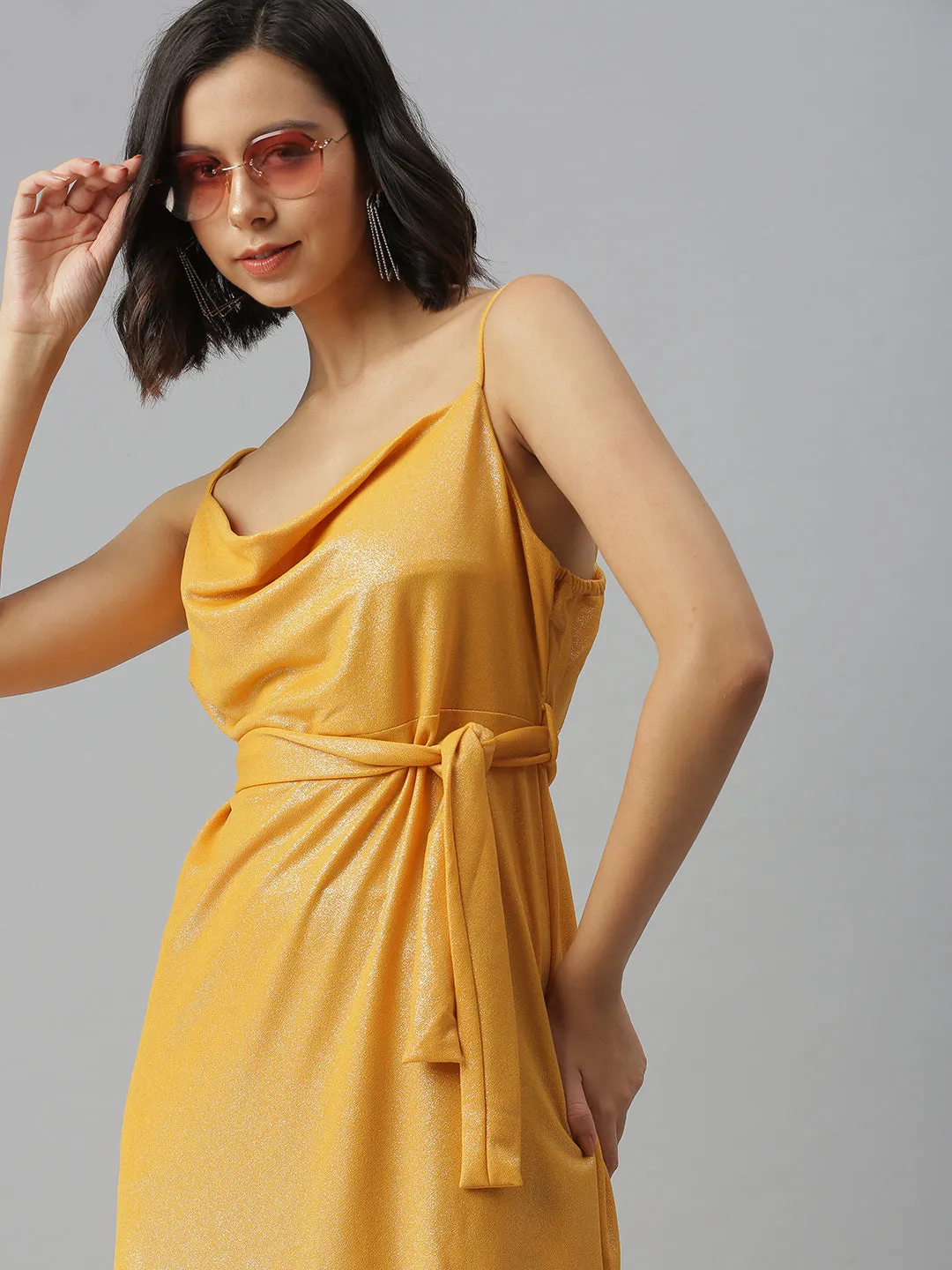 Women's Yellow Solid Sheath Dress