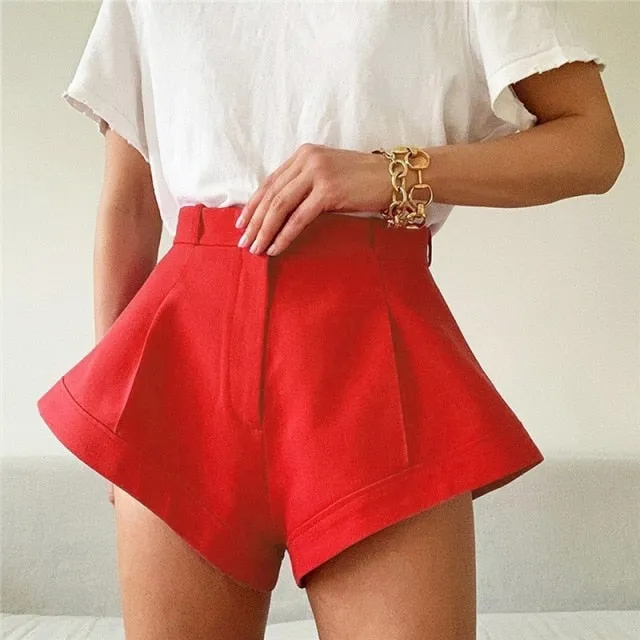 Yeknu Women Summer High Waist Shorts Ladies Beading Ruffle Casual Shorts Pantalones Cortos De Mujer