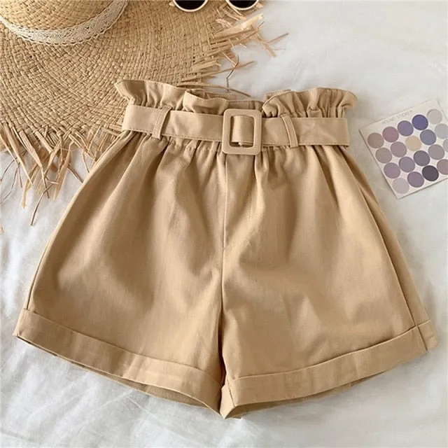 Yeknu Women Summer High Waist Shorts Ladies Beading Ruffle Casual Shorts Pantalones Cortos De Mujer