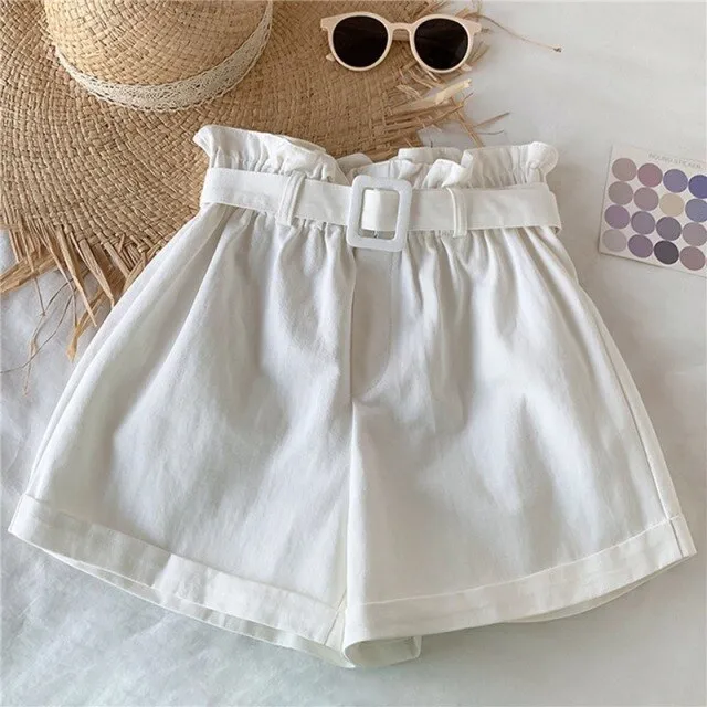 Yeknu Women Summer High Waist Shorts Ladies Beading Ruffle Casual Shorts Pantalones Cortos De Mujer