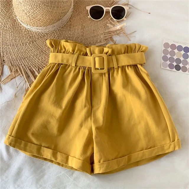 Yeknu Women Summer High Waist Shorts Ladies Beading Ruffle Casual Shorts Pantalones Cortos De Mujer