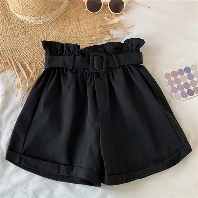 Yeknu Women Summer High Waist Shorts Ladies Beading Ruffle Casual Shorts Pantalones Cortos De Mujer